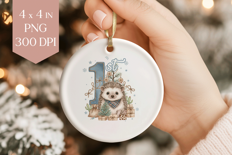Baby Hedgehog 1st Christmas Sublimation Ornament PNG