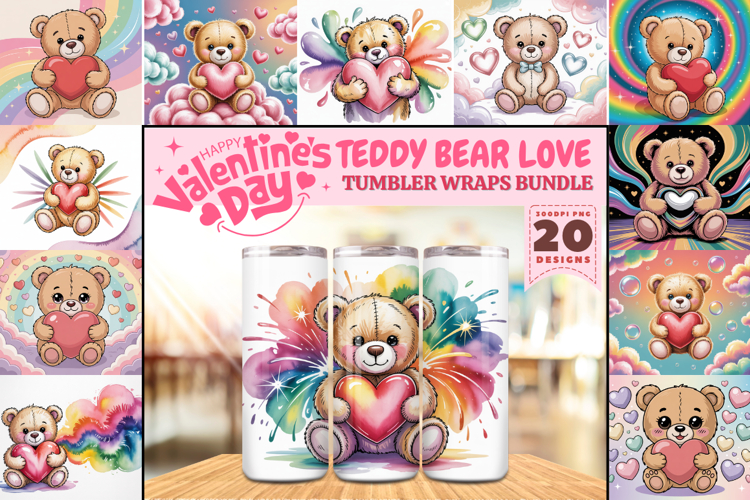Valentine’s Day Teddy Bear Love Tumbler Wrap PNG Big Bundle