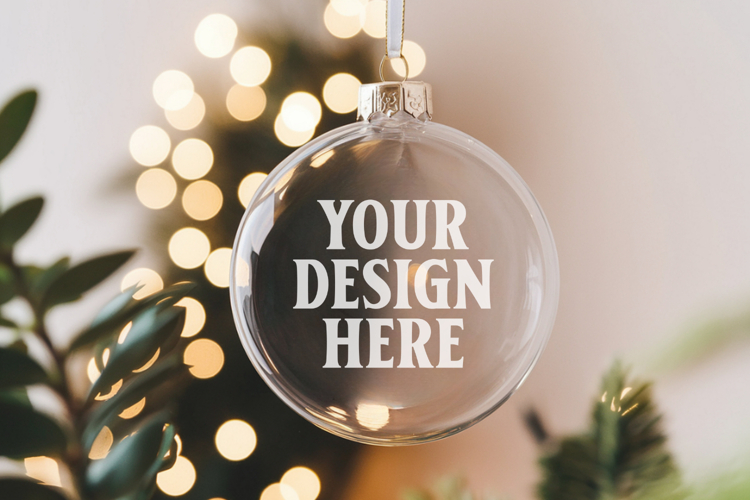 Acrylic Christmas Ornament Mockups | Clear Round Holiday