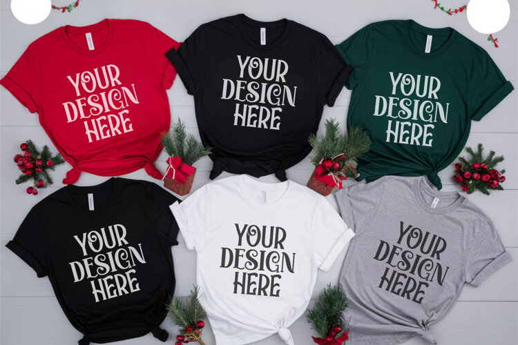 Christmas Family Matching Flat Lay T-Shirt Mockups example image 1