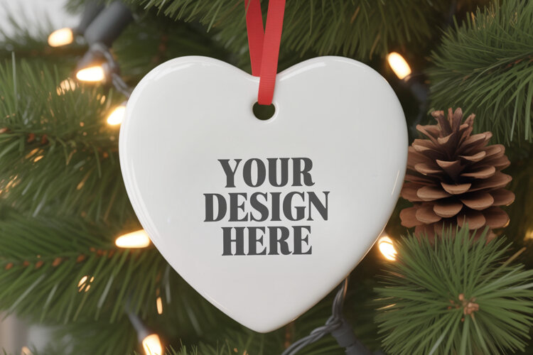 Christmas Love Heart Ornament Mockup | Holiday Hanging example image 1