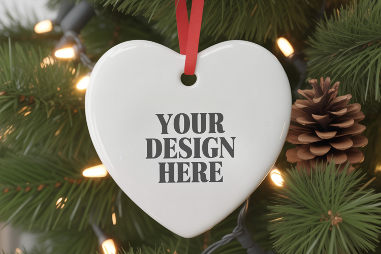 Christmas Love Heart Ornament Mockup | Holiday Hanging