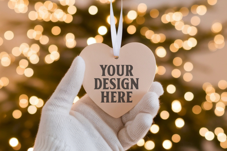 Heart Shaped Christmas Ornament Mockups | Frosted Glass Holi