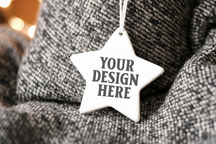 Christmas Star Ceramic Ornaments Mockup