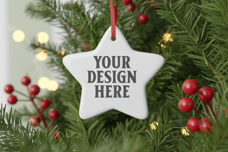 Christmas Star Ceramic Ornament Mockup | Cozy Boho Holiday D