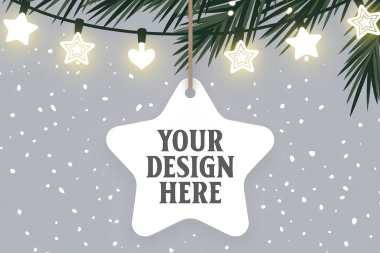 Christmas Star Ceramic Ornaments Mockup | Holiday Star Ornam