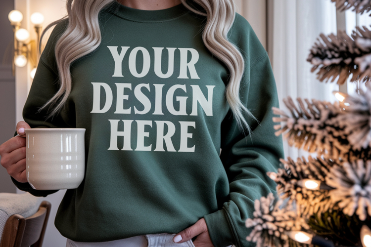 Comfort Colors 1566 Light Green Sweatshirt Mockup, Cozy Boho