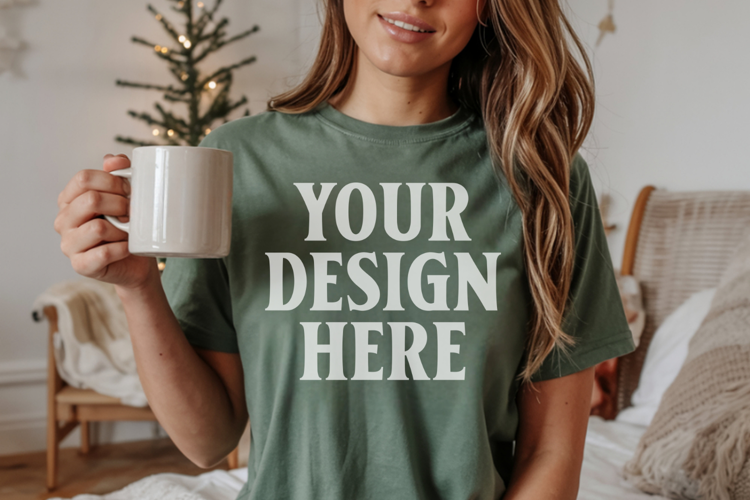 Christmas Comfort Colors 1717 Blue Spruce T-Shirt Mockup Rea