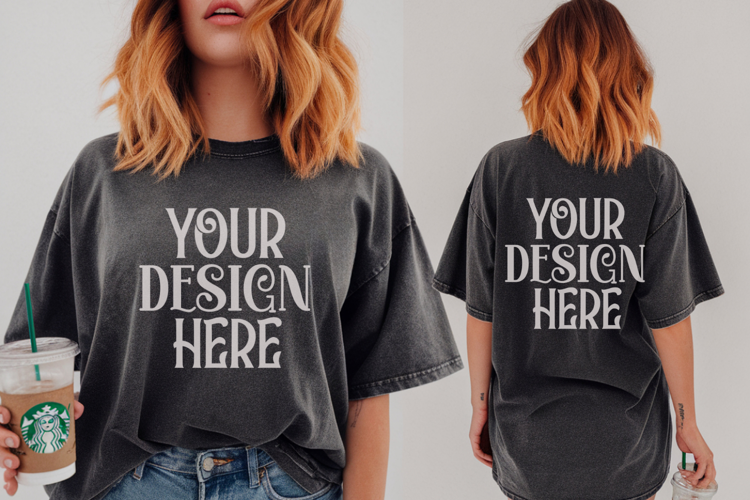 Comfort Colors 1717 Black Front & back T shirt mockups
