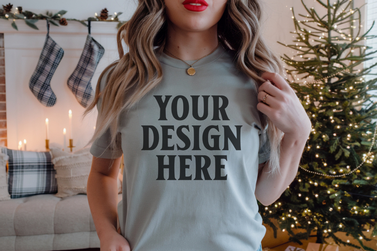 Comfort Colors 1717 Grey Christmas T-Shirt Mockup, Boho