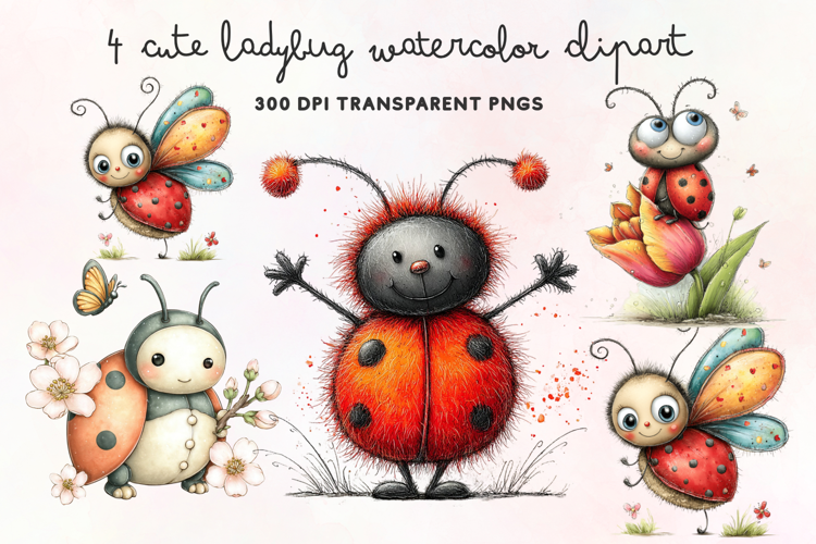 Cute Ladybug Watercolor Clipart PNG