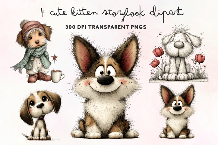 Cute Watercolor Dogs Clipart PNG