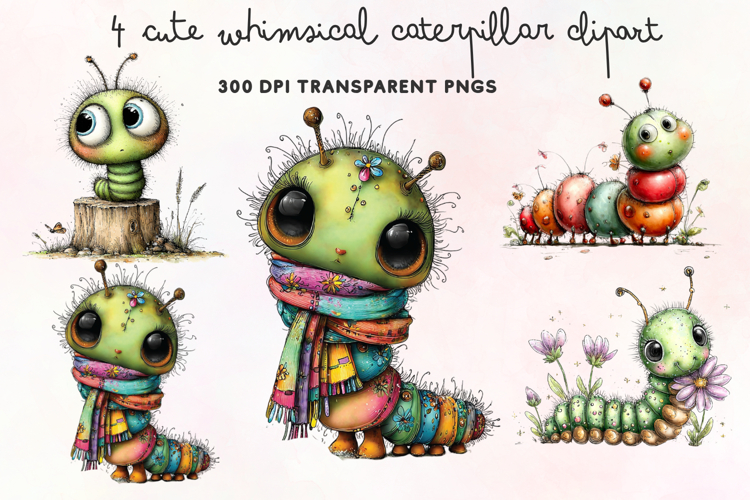 Cute Whimsical Caterpillar Clipart PNG example image 1