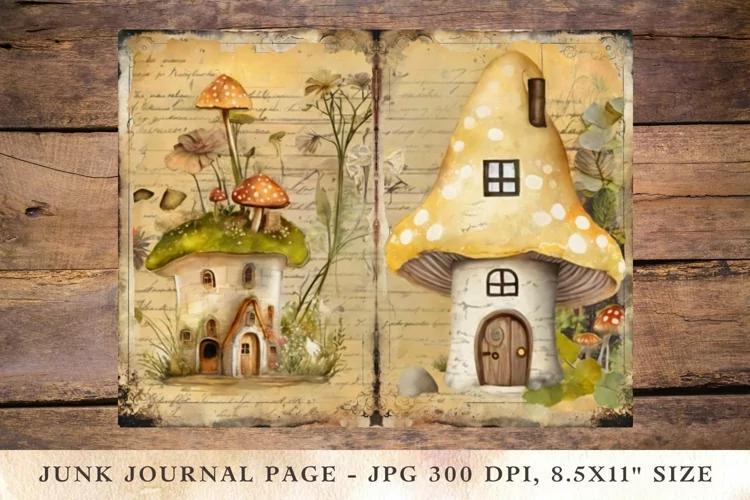 Printable Junk Journal Pages mushroom house 4