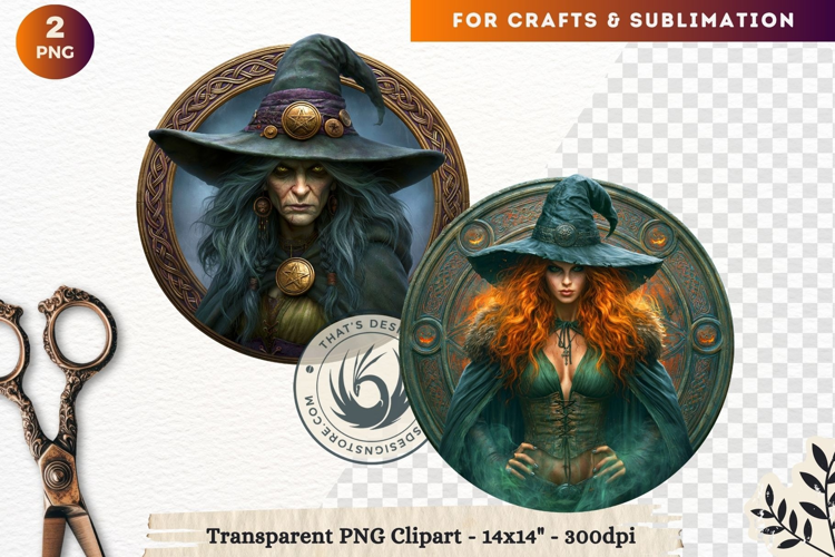 Dark Fantasy Halloween Witches Medallion Clipart sublimation