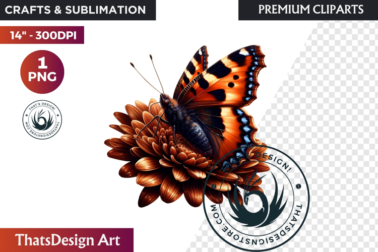 Autumn Butterfly and flower Clipart: Moody Floral PNG