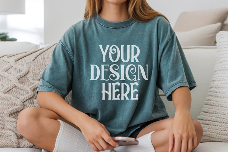 Blue Jean Comfort Colors 1717 T-shirt Mockups,1717 Mockups