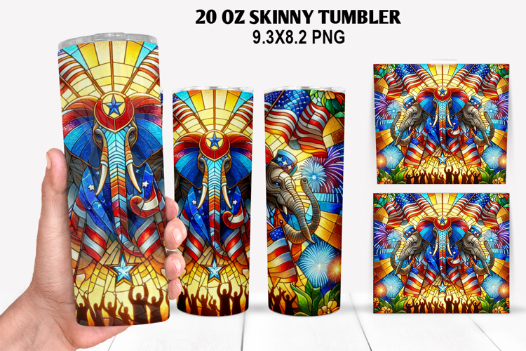 Elephant Skinny Tumbler 20oz Wrap Design,4th of july Tumbler