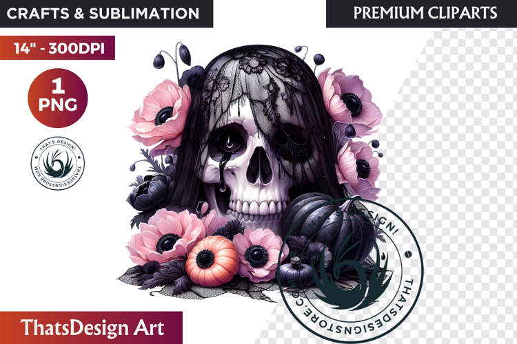 Pink and Black Gothic Halloween Skulls Clipart, pastel goth