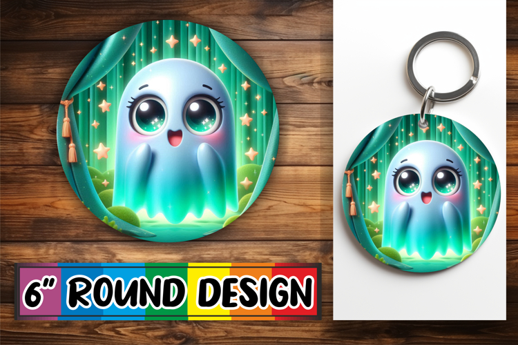 Blissful Round Sublimation Ornaments PNG, 3D Cute Ghost
