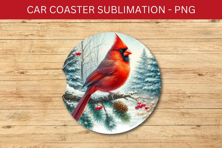 rounded car coaster - cardinal bird