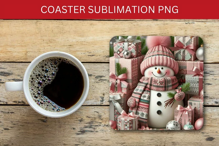 square coaster - snowman wrapped gifts