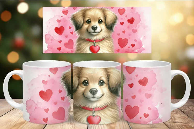 Valentine Mug Wrap Sublimation - love dog