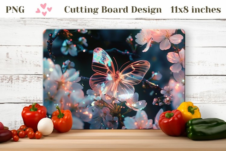 Flowers Cutting Board, Holographic Butterfly Cutting Board