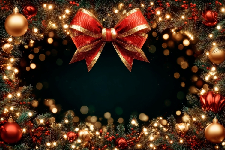 Christmas Bow Background, Christmas Lights Background