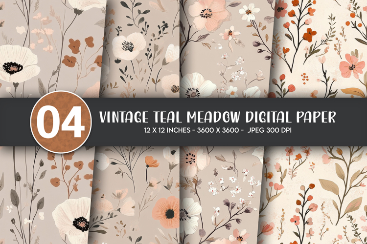 Vintage Teal Meadow Digital Paper
