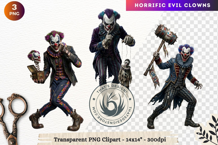 Horrific Evil Clown Clipart - Creepy Circus PNG Graphics
