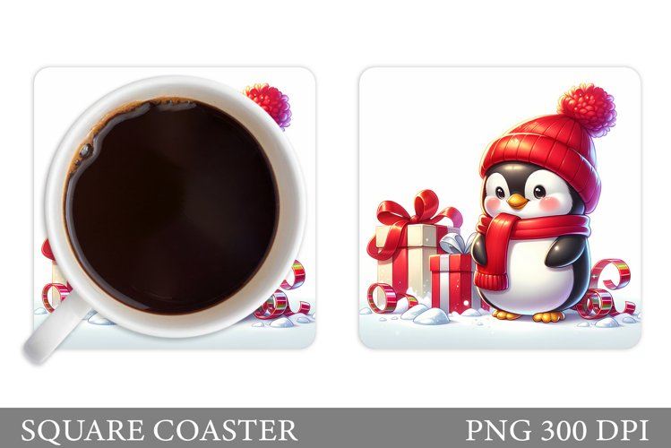 Cute Penguin Coaster Sublimation. Christmas Coaster Design