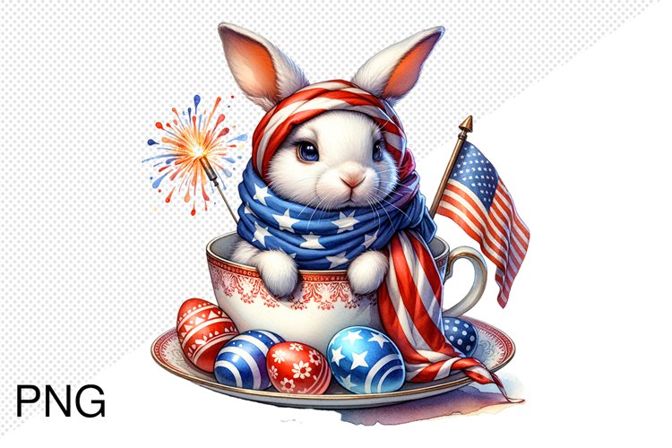 4th Of July Bunny Sublimation Clipart PNG Design