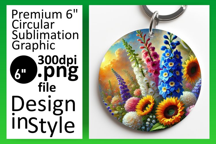 Charming Round Design Keychain PNG , Flower