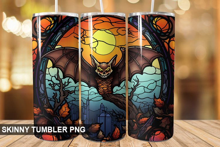 Stained Glass Halloween Bat PNG Tumbler Design