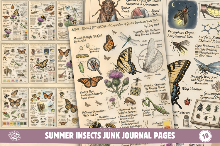 Summer Insects Junk Journal Pages