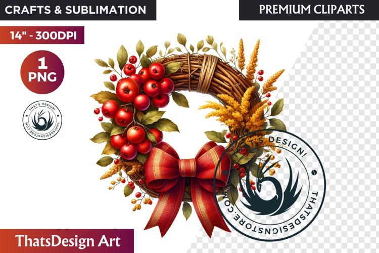 Autumn Harvest Wreath Clipart - Rustic Fall & Thanksgiving
