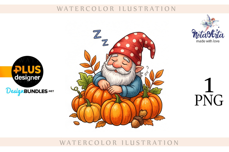 Gnomes with Pumpkin Harvest in Watercolor Style