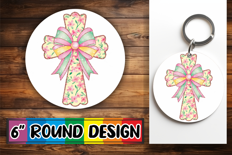 Bright Ornaments Circle Sublimation, Flower Cross