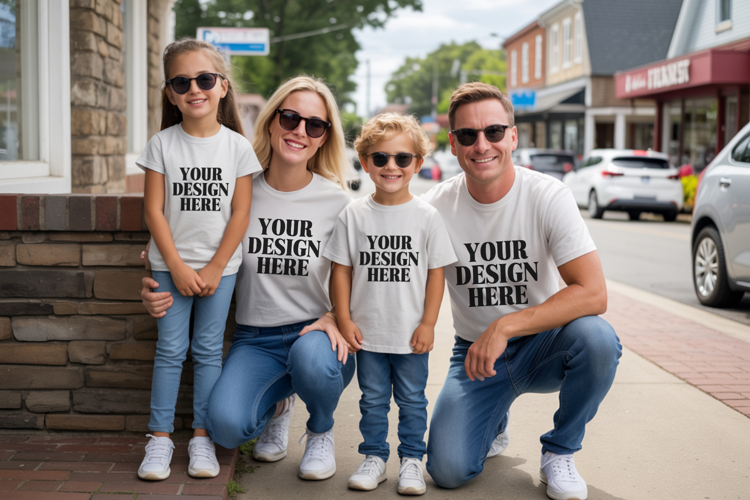 Bella Canvas 3001 Family Group Mockup | Matching T-Shirt Fla