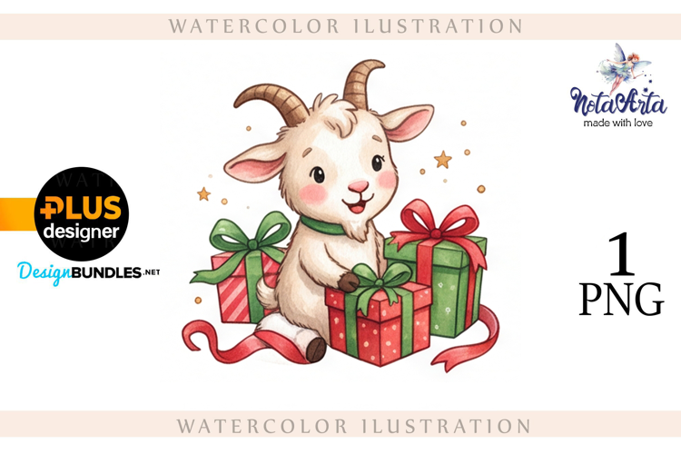 Christmas Goat in Watercolor Style