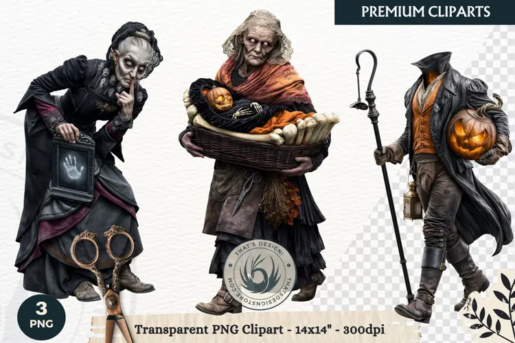 Dark Fantasy Halloween characters Clipart PNG sublimation