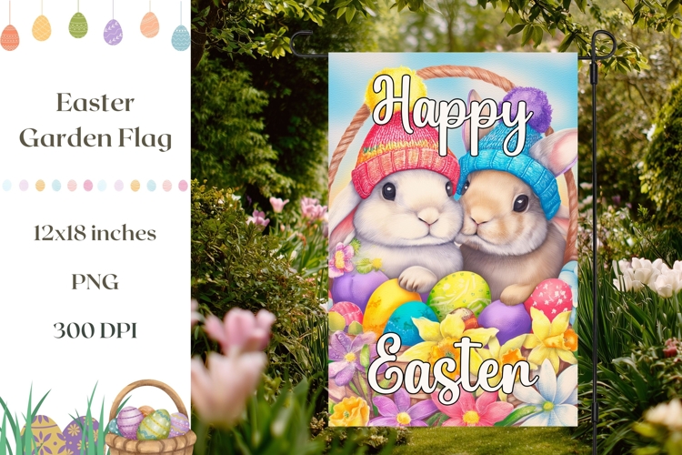 Easter Bunny Garden Flag, Easter Basket Garden Flag Print