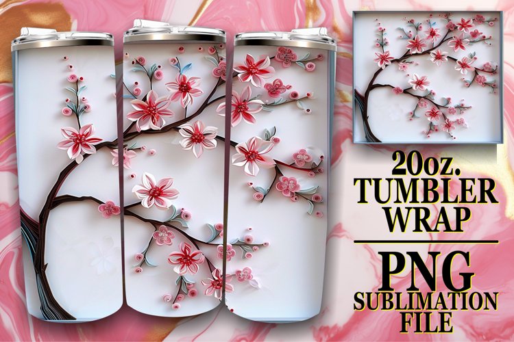 Spring 3D Flowers Tumbler Wrap - Sublimation Art