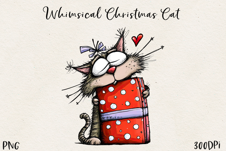 Cute Christmas Cat PNG | Whimsical Holiday Kitty Clipart