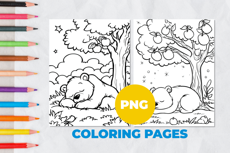 A bear under a tree Coloring Page | Coloring book