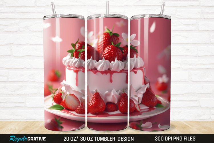 3D Strawberry Cake 20/30oz Skinny Tumbler example image 1