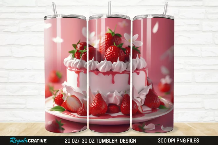 3D Strawberry Cake 20/30oz Skinny Tumbler