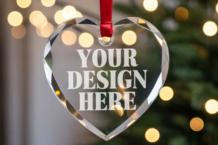 Christmas Heart Crystal Glass Ornament Mockups