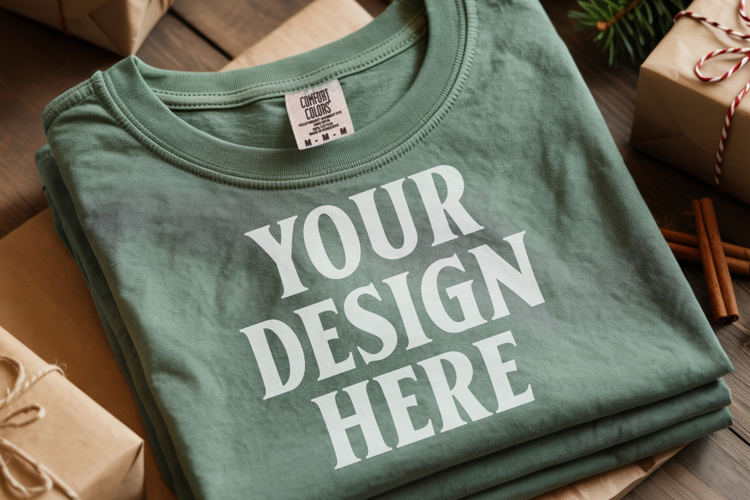 Forest green Comfort Colors 1717 Christmas Folded T-Shirt Mo